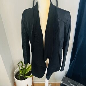 Blank NYC Drape Front Open Waterfall Faux Leather Wrap Moto Jacket, Black, Small